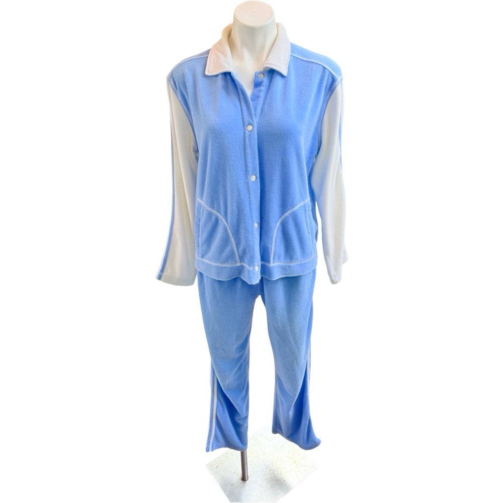 Vintage Terry Cloth After Swim Warm Up Suit Retro Tracksuit L Drawstring Pants